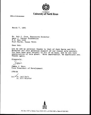 [Letter from James Muro to Bob Crow, March 7, 1991]