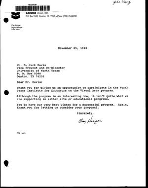 [Letter from Clay Hooper to Jack Davis, November 29, 1990]