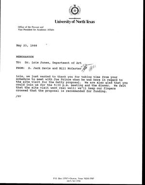 [Letter from D. Jack Davis and Bill McCarter to Dr. Lois Jones, May 23, 1988]