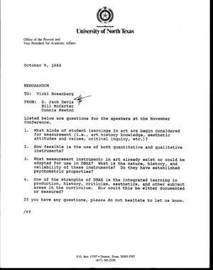 [Memorandum from Jack Davis, Bill McCarter and Connie Newton to Vicki Rosenberg, October 9, 1989]