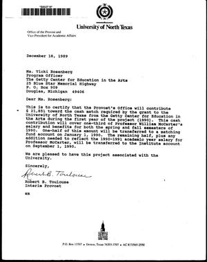 [Letter from Robert B. Toulouse to Vicki Rosenberg, December 18, 1989]