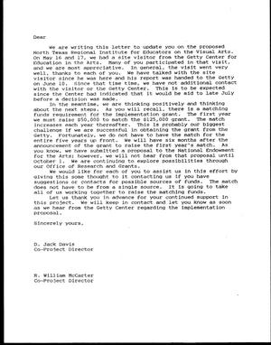 [Letter template from Jack Davis and William McCarter, May 1988]