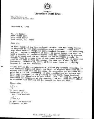 [Letter from D. Jack Davis and R. William McCarter to Jo Mosley, December 5, 1988]
