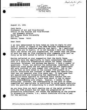 [Letter from Mary Ann Stankiewicz to Jack Davis, August 23, 1991]
