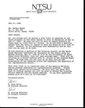 [Letter from Jack Davis and William McCarter to Davena Heath, May 10, 1988]