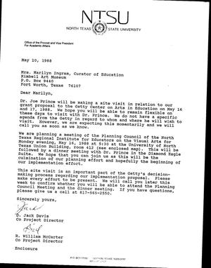 [Letter from D. Jack Davis and R. William McCarter to Marilyn Ingram, May 10, 1988]