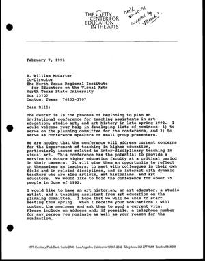 [Letter from Mary Ann Stankiewicz to R. William McCarter, February 7, 1991]