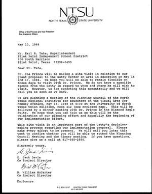 [Letter from Jack Davis and William McCarter to Earl R. Tate, May 10, 1988]