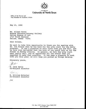 [Letter from D. Jack Davis and R. William McCarter to Aileen Horan, May 23, 1988]