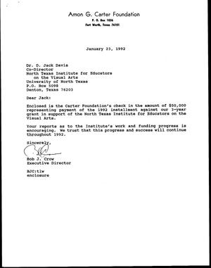 [Letter from Bob Crow to Jack Davis, January 23, 1992]