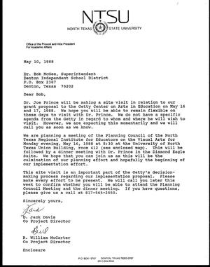 [Letter from Jack Davis and William McCarter to Bob McGee, May 10, 1988]