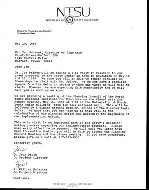 [Letter from Jack Davis and William McCarter to Jan Schronk, May 10, 1988]