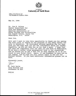 [Letter from D. Jack Davis to Dr. Joe N. Prince, May 24, 1988]