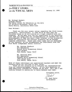 [Letter from D. Jack Davis to Michael Kendall, January 13, 1992]