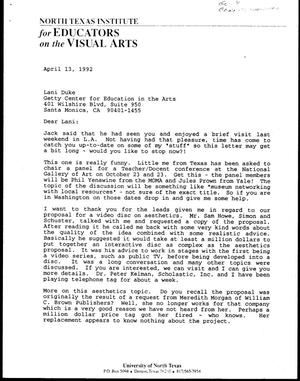 [Letter from William McCarter to Leilani Lattin Duke, April 13, 1992]