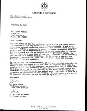 [Letter from D. Jack Davis and R. William McCarter to Lynda Alford, December 5, 1988]