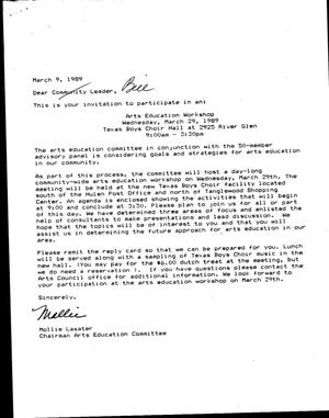 [Letter from Mollie Lasater to Bill McCarter, March 9, 1989]