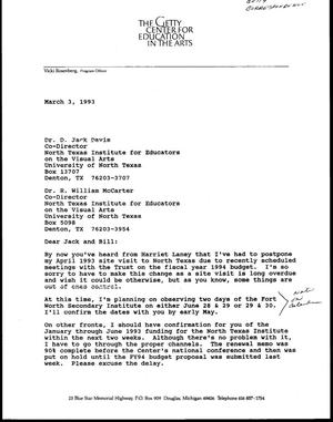 [Letter from Vicki Rosenberg to Jack Davis and William McCarter, March 3, 1993]
