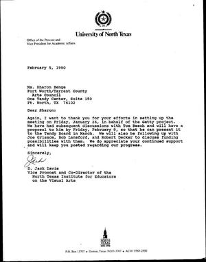[Letter from Jack Davis to Sharon Benge, February 5, 1990]