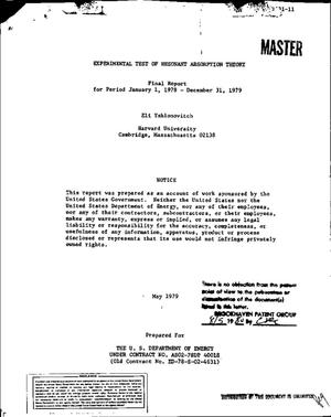 Experimental test of resonant absorption theory. Final report, January 1, 1978-December 31, 1979