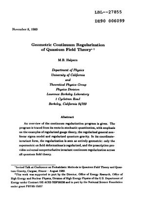 Geometric continuum regularization of quantum field theory