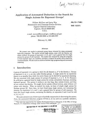 Application of automated deduction to the search for single axioms for exponent groups
