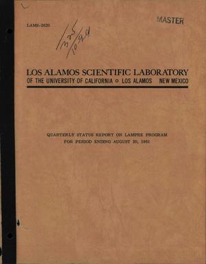 Quarterly Status Report on LAMPRE Program for Period Ending August 20, 1961