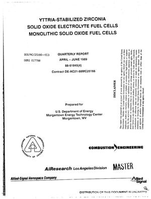 Yttria-stabilized zirconia solid oxide electrolyte fuel cells, monolithic solid oxide fuel cells