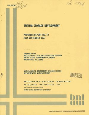 Tritium storage development. Progress report No. 13, July--September 1977