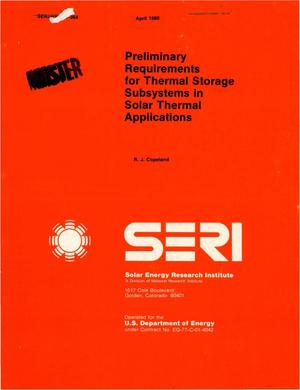 Preliminary requirements for thermal storage subsystems in solar thermal applications