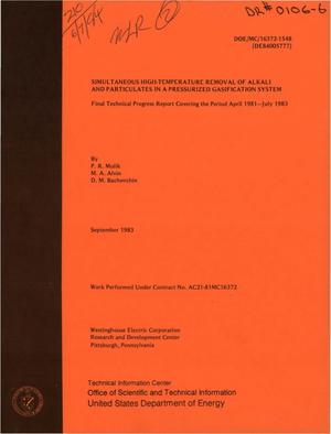 Simultaneous high-temperature removal of alkali and particulates in a pressurized gasification system. Final technical progress report, April 1981-July 1983