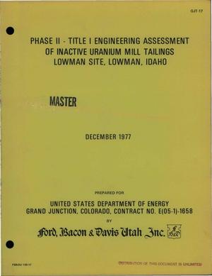 Primary view of object titled 'Phase II, Title I engineering assessment of radioactive sands and residues, Lowman Site, Lowman Idaho'.