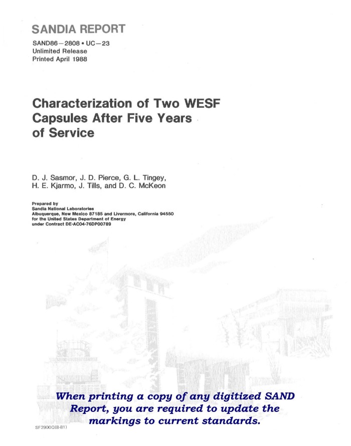 Characterization Of Two Wesf Waste Encapsulation And Storage Facility Capsules After Five Years Of Service Unt Digital Library