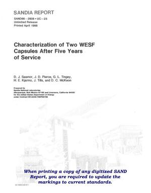 Characterization of two WESF (Waste Encapsulation and Storage Facility) capsules after five years of service