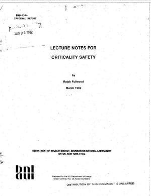 Lecture notes for criticality safety