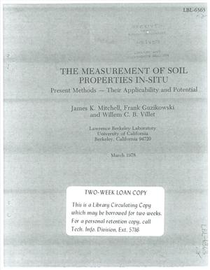 Measurement of soil properties in-situ. Present methods: their applicability and potential