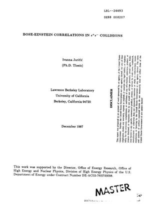 Bose-Einstein correlations in e/sup +/e/sup -/ collisions