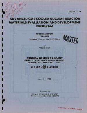 Primary view of object titled 'Advanced Gas Cooled Nuclear Reactor Materials Evaluation and Development Program. Progress report, January 1, 1980-March 31, 1980'.