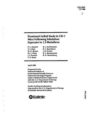 Primary view of Dominant lethal study in CD-1 mice following inhalation exposure to 1,3-butadiene: Final technical report