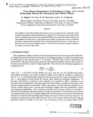 Flow shear suppression of turbulence using externally driven ion Bernstein and Alfven waves