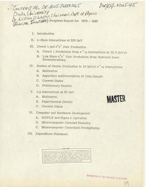 Progress report for 1979-1980. [Duke Univ. , 1979-1980]