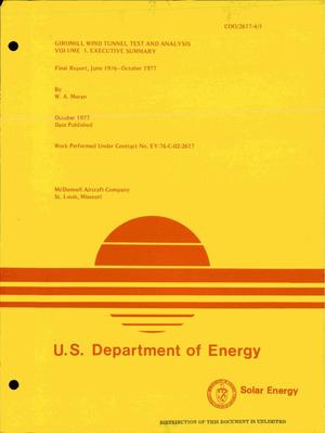 Giromill wind tunnel test and analysis. Volume I. Executive summary. Final report, June 1976--October 1977