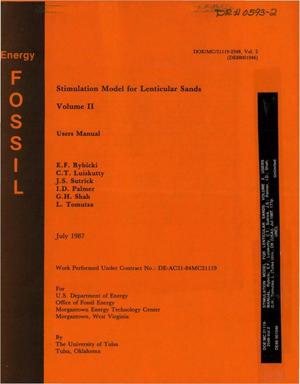 Stimulation model for lenticular sands: Volume 2, Users manual