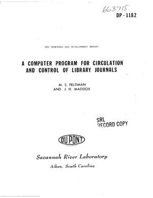 Computer Program for Circulation and Control of Library Journals.