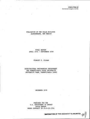 Evaluation of the solar building, Albuquerque, New Mexico. Final report, April 1974-September 1978