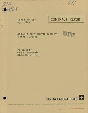 Primary view of object titled 'ORGANIC ELECTROLYTE BATTERY. Final Report.'.