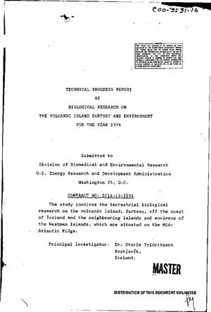 Primary view of object titled 'Technical progress report of biological research on the volcanic island Surtsey and environment for the year 1974'.