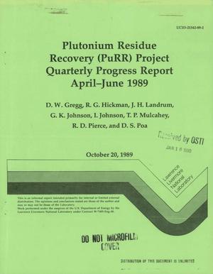 Plutonium Residue Recovery (PuRR) project quarterly progress report, April--June 1989