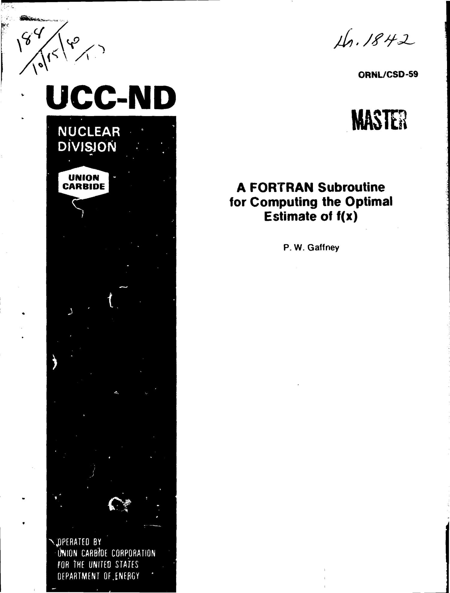 Fortran Subroutine For Computing The Optimal Estimate Of F X Unt Digital Library