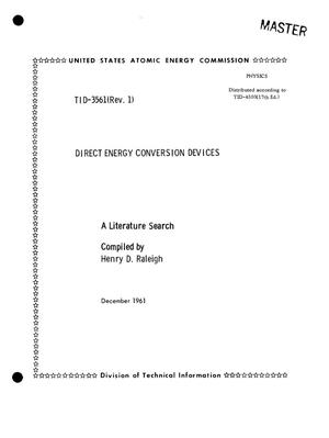 Direct Energy Conversion Devices. A Literature Search